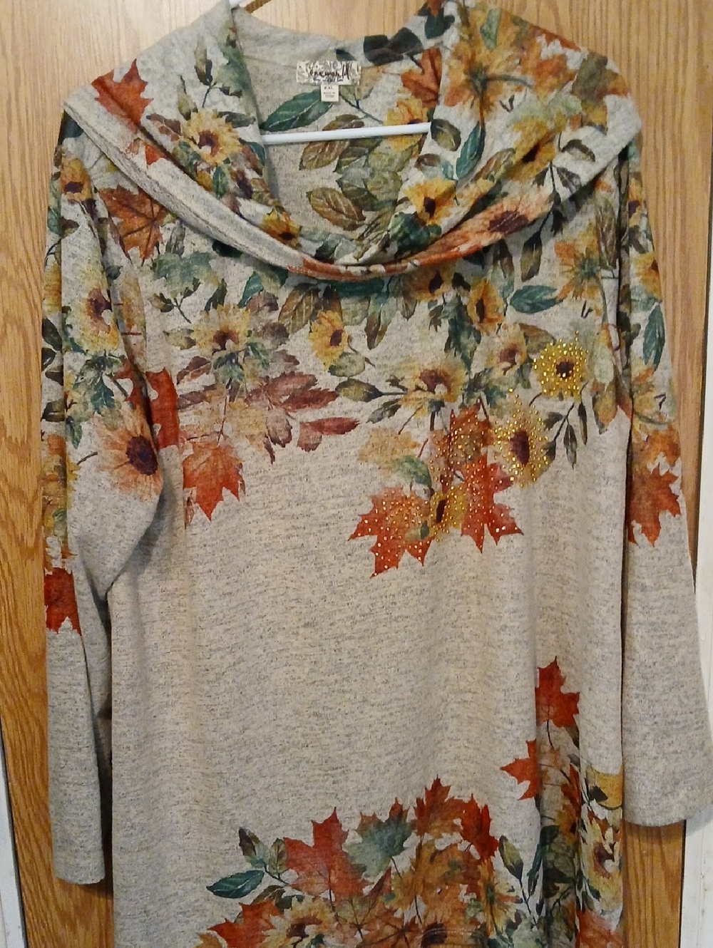 ONE WORLD Cream Cowl Neck Sweater with Autumn Floral Print